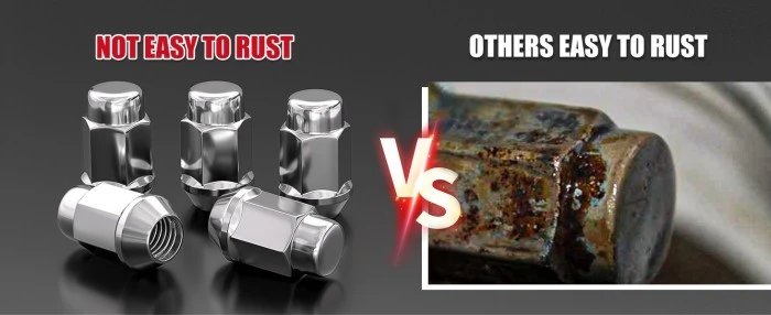 M12x1.25 Locking Conical Seat Wheel Lug Bolts (resistant to rust) vs. Other products (prone to rust)